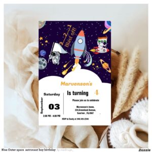 Blue Outer space astronaut boy birthday Invitation