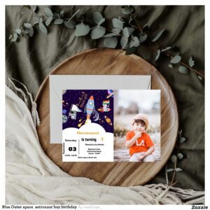 Blue Outer space astronaut boy birthday Invitation