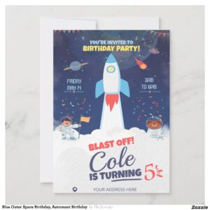 Blue Outer Space Birthday, Astronaut Birthday Invitation