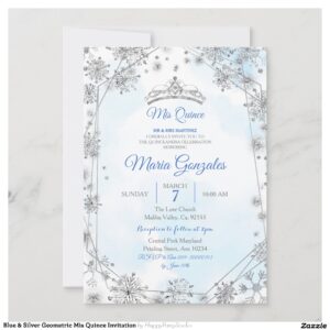 Blue & Silver Geometric Mis Quince Invitation