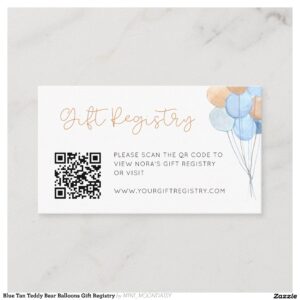 Blue Tan Teddy Bear Balloons Gift Registry Enclosure Card