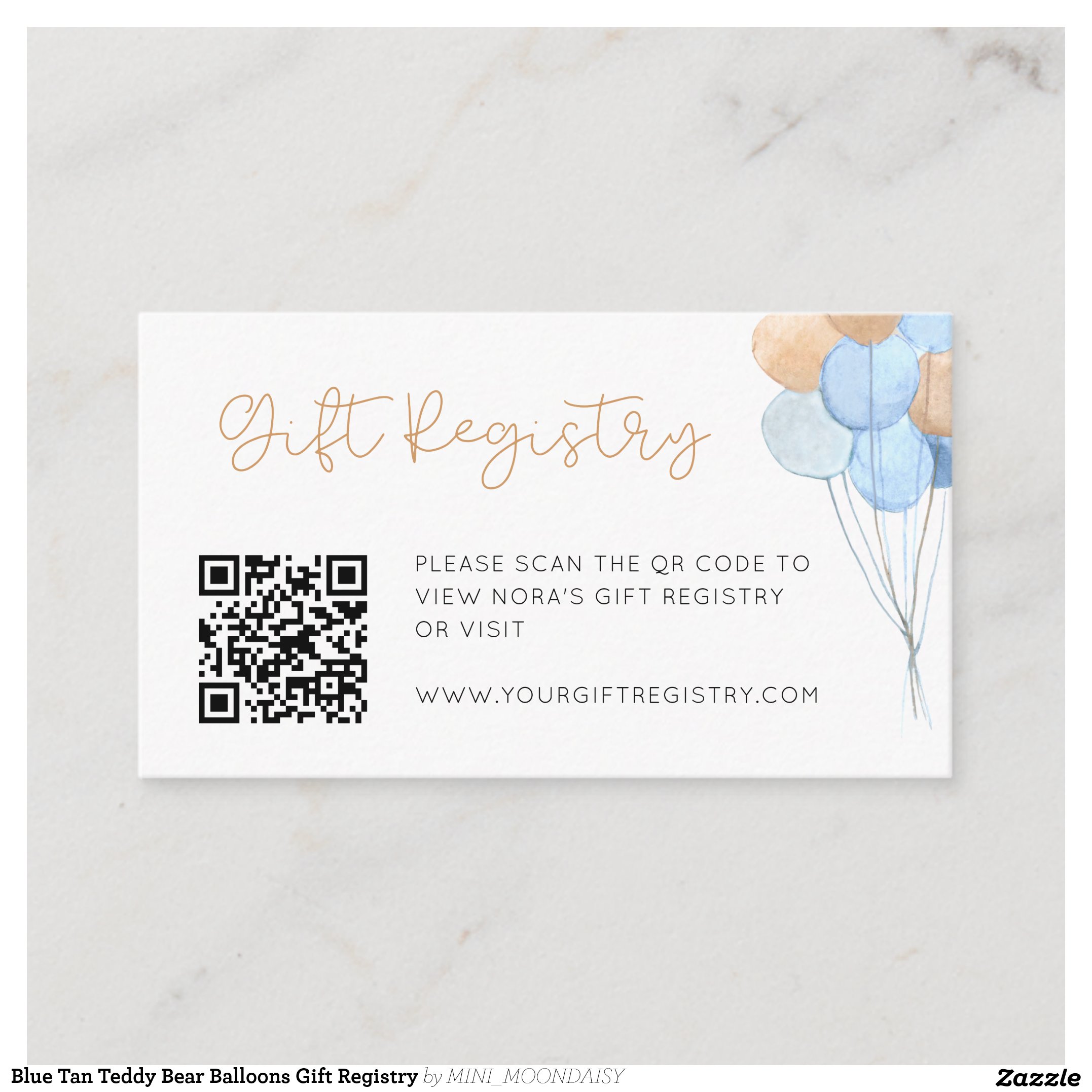 Blue Tan Teddy Bear Balloons Gift Registry Enclosure Card