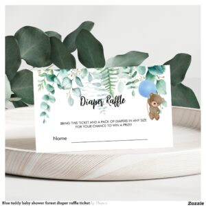 Blue teddy baby shower forest diaper raffle ticket enclosure card