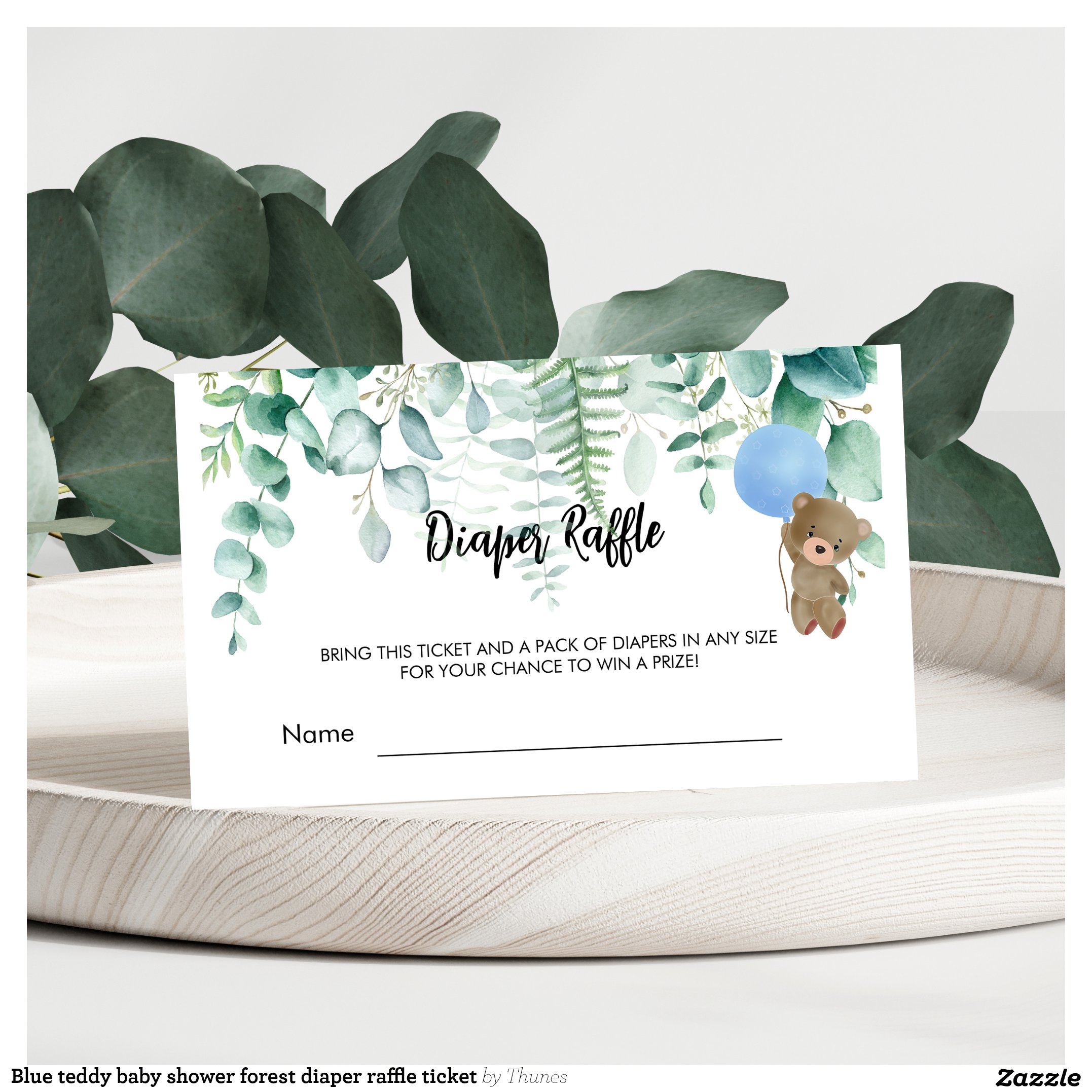 Blue teddy baby shower forest diaper raffle ticket enclosure card