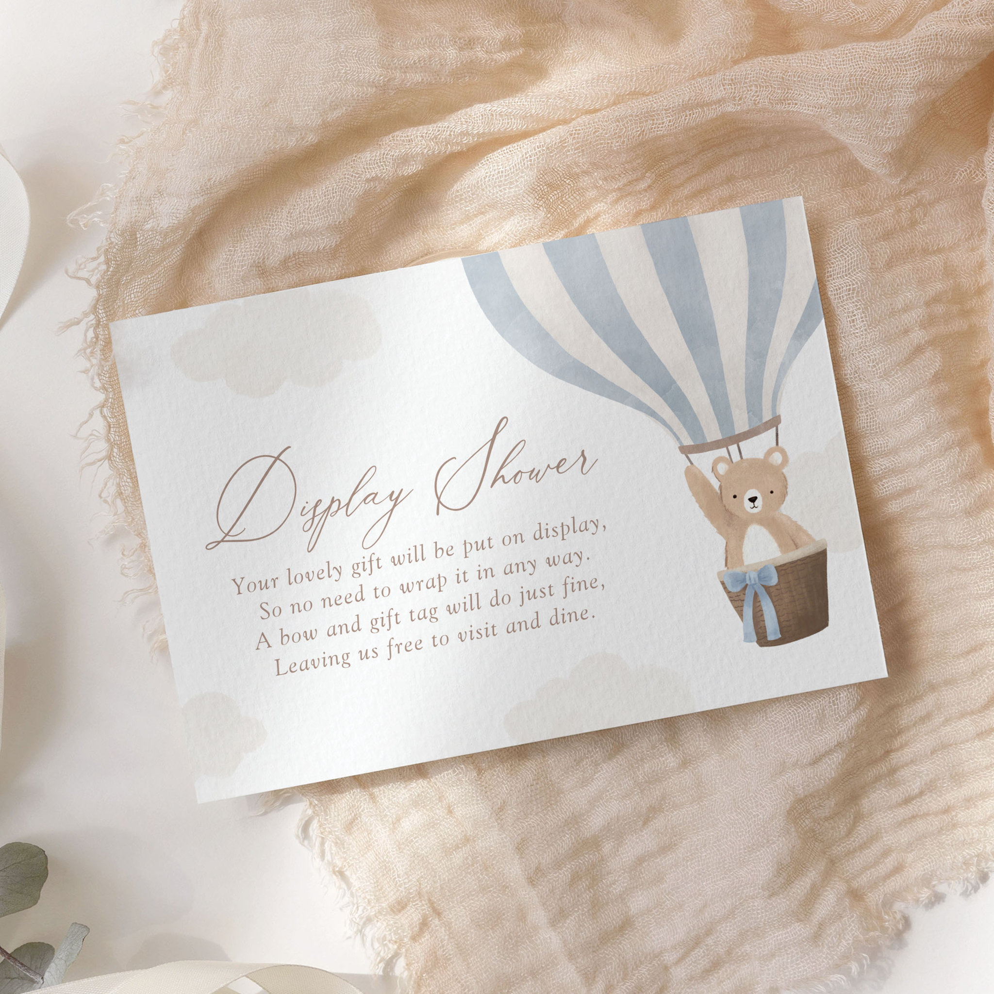Blue Teddy Bear Hot Air Balloon Display Shower Enclosure Card