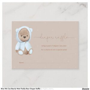 Blue We Can Bearly Wait Teddy Bear Diaper Raffle Enclosure Card