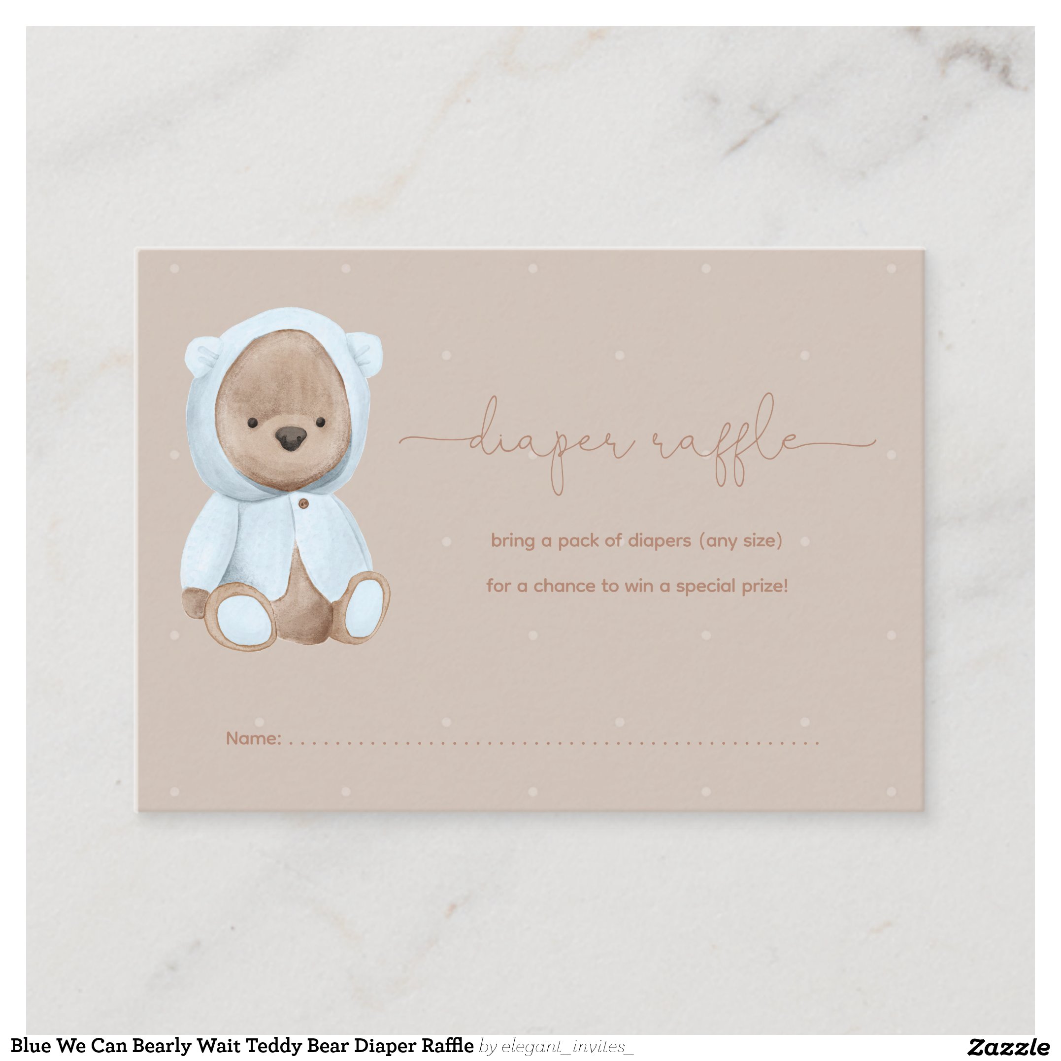 Blue We Can Bearly Wait Teddy Bear Diaper Raffle Enclosure Card