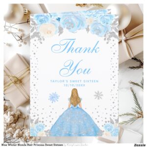 Blue Winter Blonde Hair Princess Sweet Sixteen Thank You Card