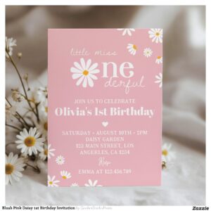 Blush Pink Daisy 1st Birthday Invitation