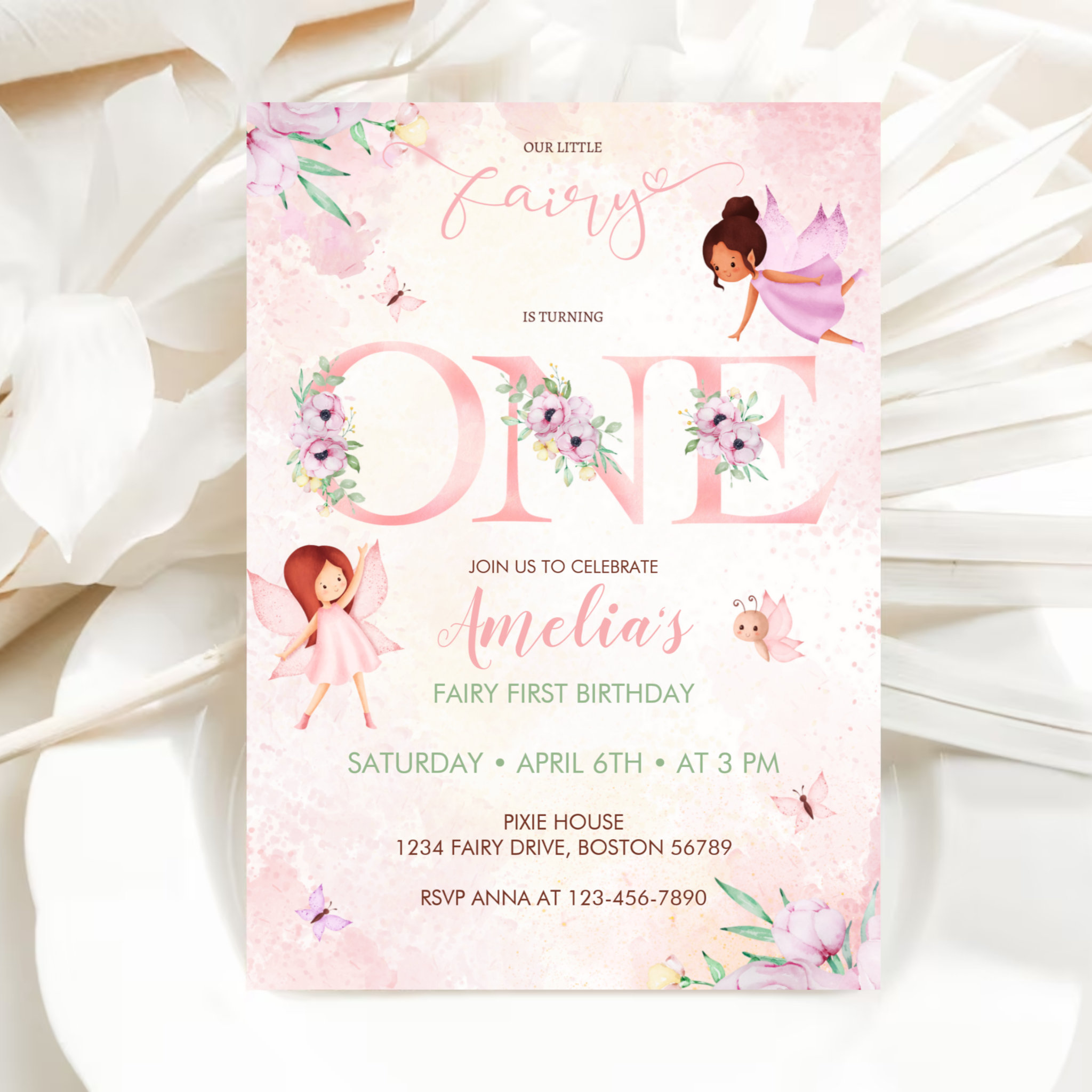 Blush Pink Fairy First Birthday Girl 1st Birthday Invitation