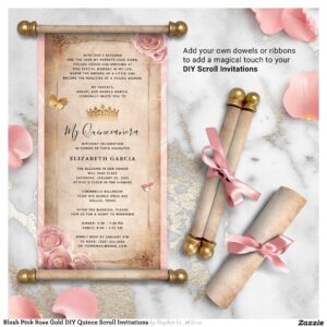Blush Pink Rose Gold DIY Quince Scroll Invitations