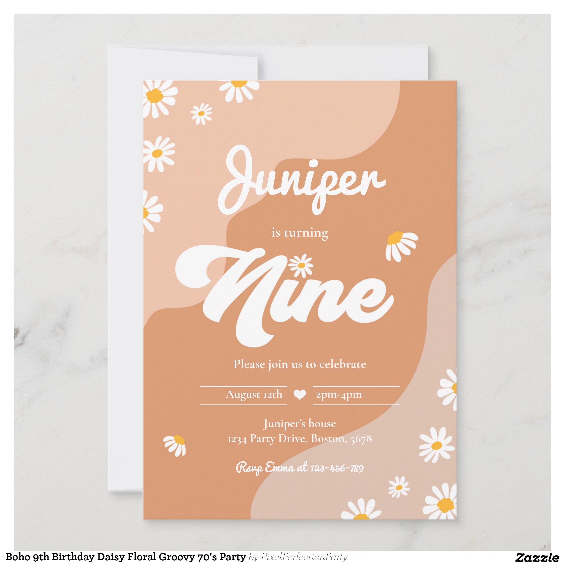 Boho 9th Birthday Daisy Floral Groovy 70's Party Invitation