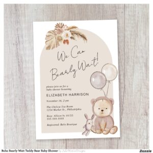 Boho Bearly Wait Teddy Bear Baby Shower Invitation