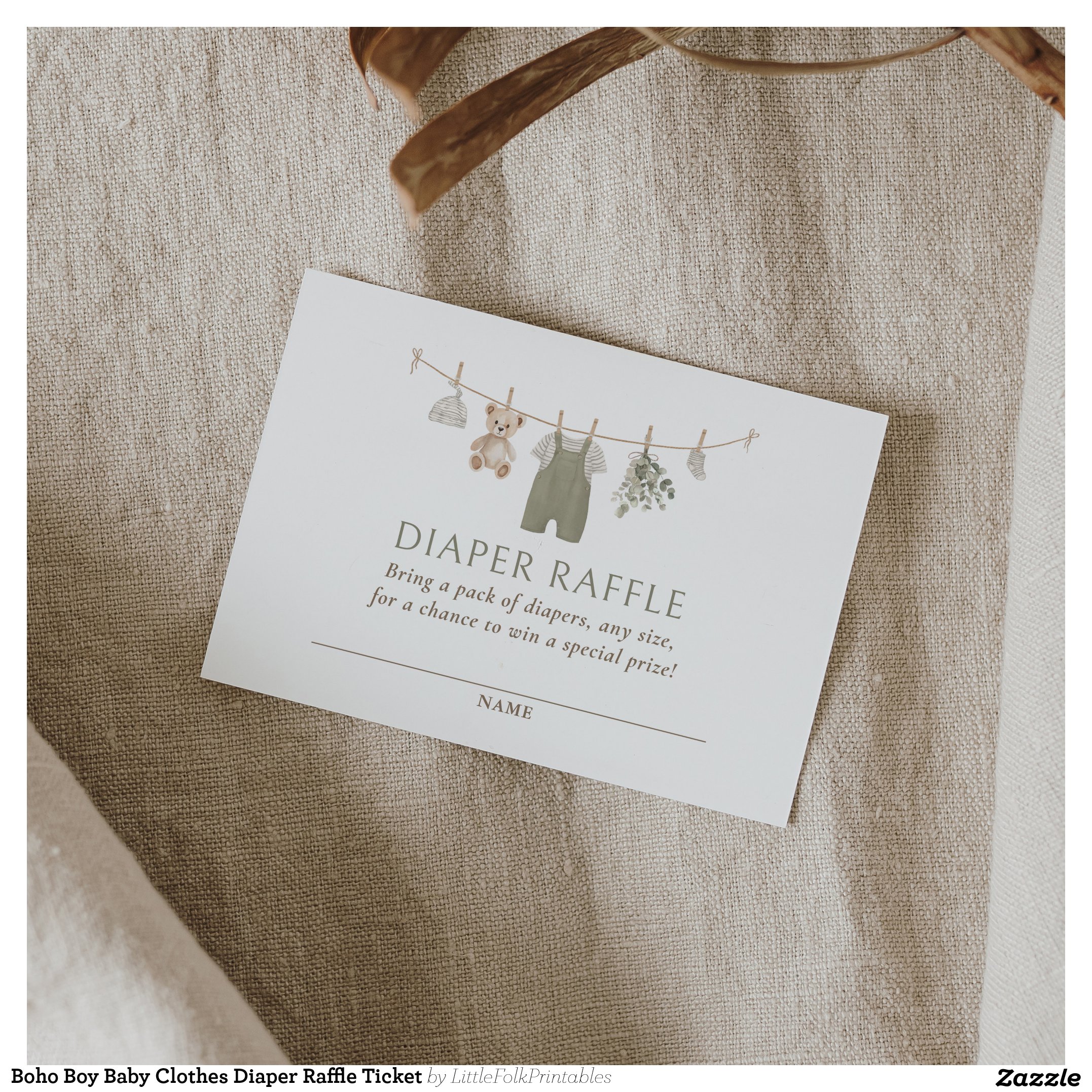 Boho Boy Baby Clothes Diaper Raffle Ticket Enclosure Card