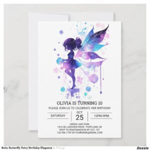 Boho Butterfly Fairy Birthday Elegance Invitation