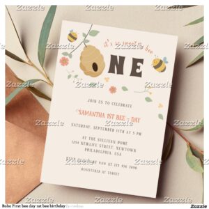 Boho First bee day 1st bee birthday Invitation
