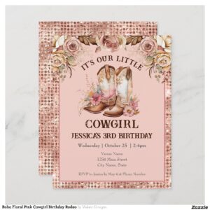 boho_floral_pink_cowgirl_birthday_rodeo_invitation-r920446be82094f6eb77225e47d2e3666_tcv3d_2154 Boho Floral Pink Cowgirl Birthday Rodeo Invitation