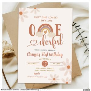 Boho Rainbow Isn't She Onederful First Birthday Invitation