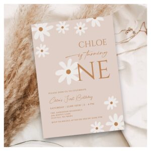 Boho Retro Daisy Girl First Birthday Invitation