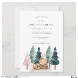Boho Teddy Bear Baby Shower Invitation