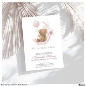 Boho teddy bear Girl's Baby Shower Invitation