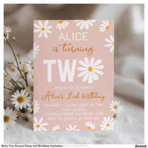 Boho Two Groovy Daisy 2nd Birthday Invitation