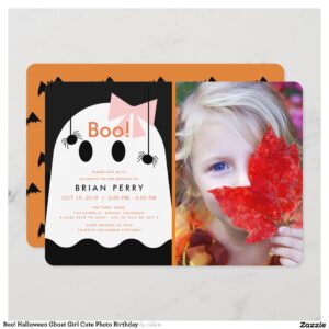 Boo! Halloween Ghost Girl Cute Photo Birthday Invitation