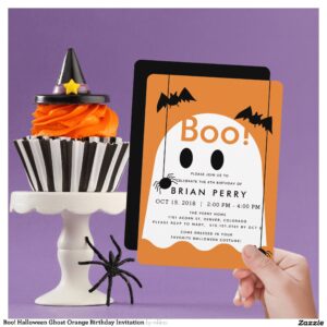 Boo! Halloween Ghost Orange Birthday Invitation