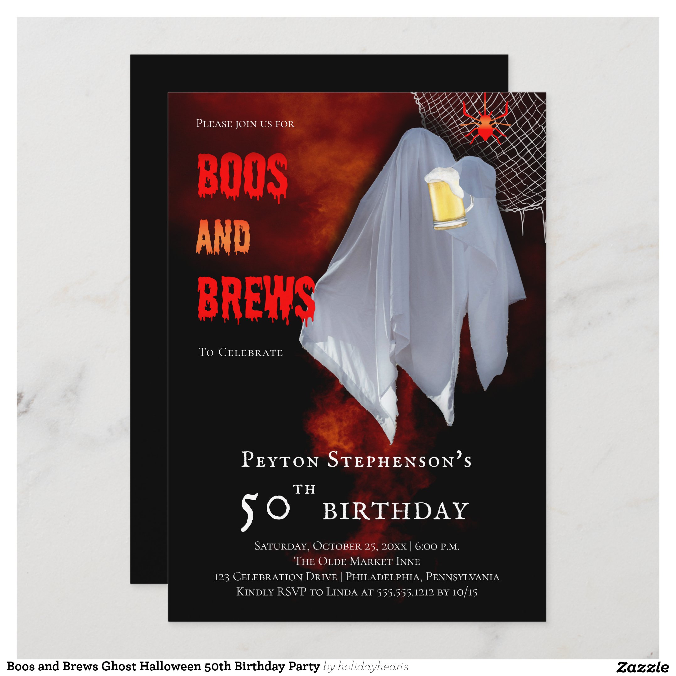 Boos and Brews Ghost Halloween 50th Birthday Party Invitation