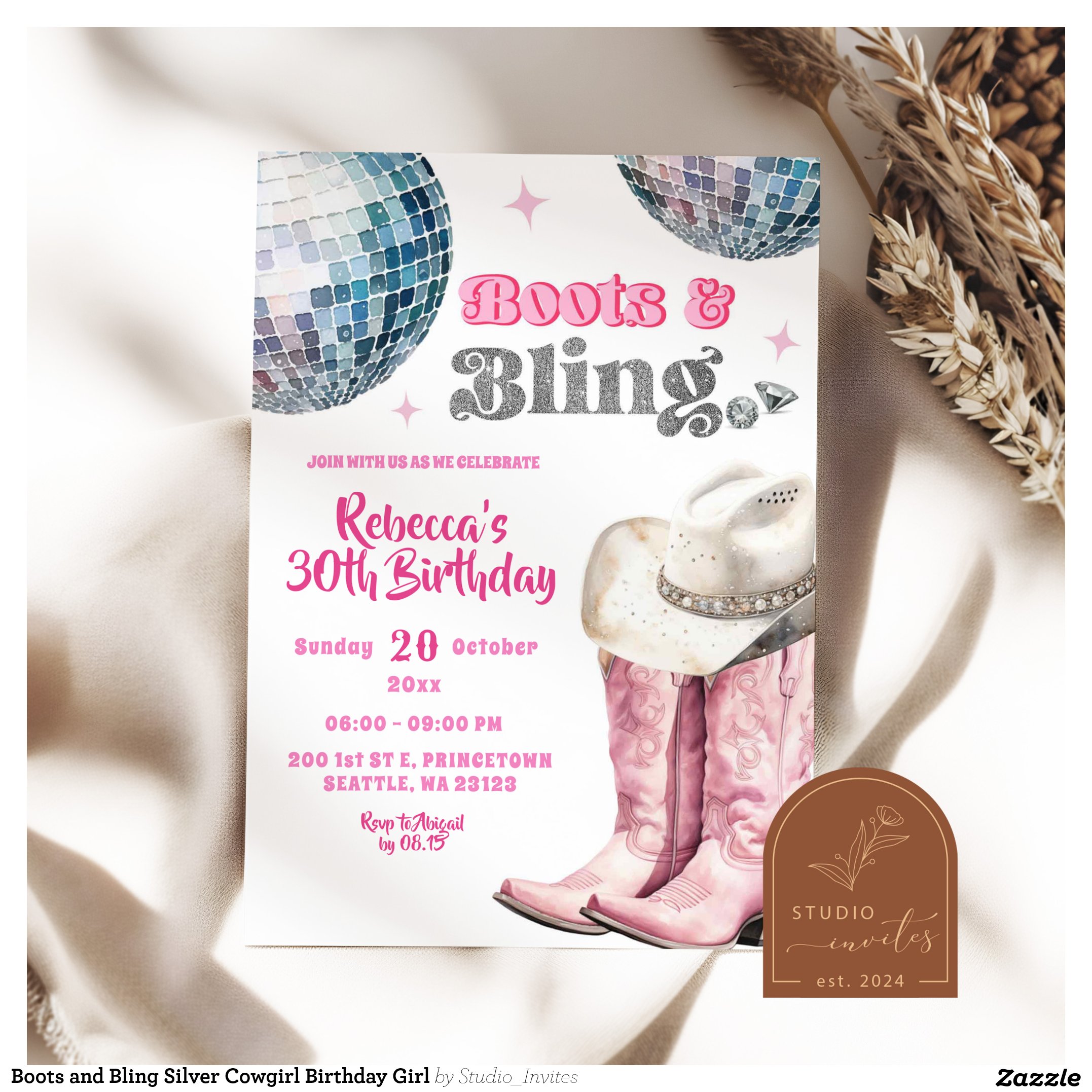Boots and Bling Silver Cowgirl Birthday Girl Invitation