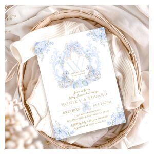 Bow Floral Watercolour Elegant Boy Baby Shower Invitation