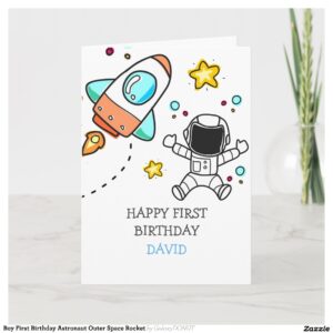 Boy First Birthday Astronaut Outer Space Rocket Card