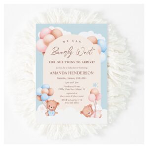 Boy Girl Twins Teddy Bear Baby Shower Invitation