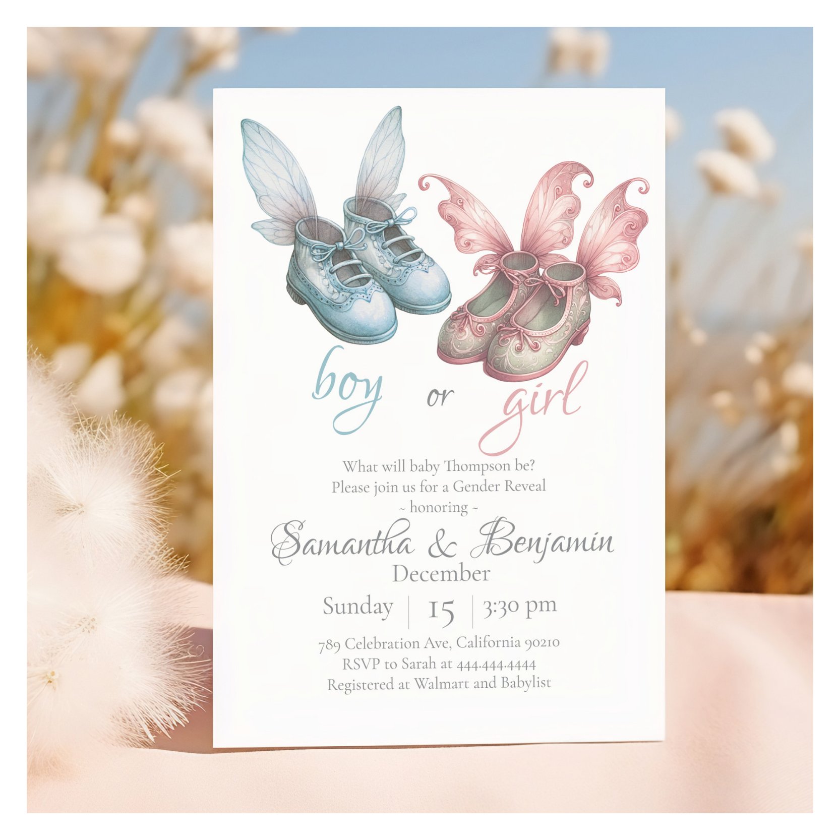 Boy or Girl Elegant Footwear Gender Reveal Party Invitation