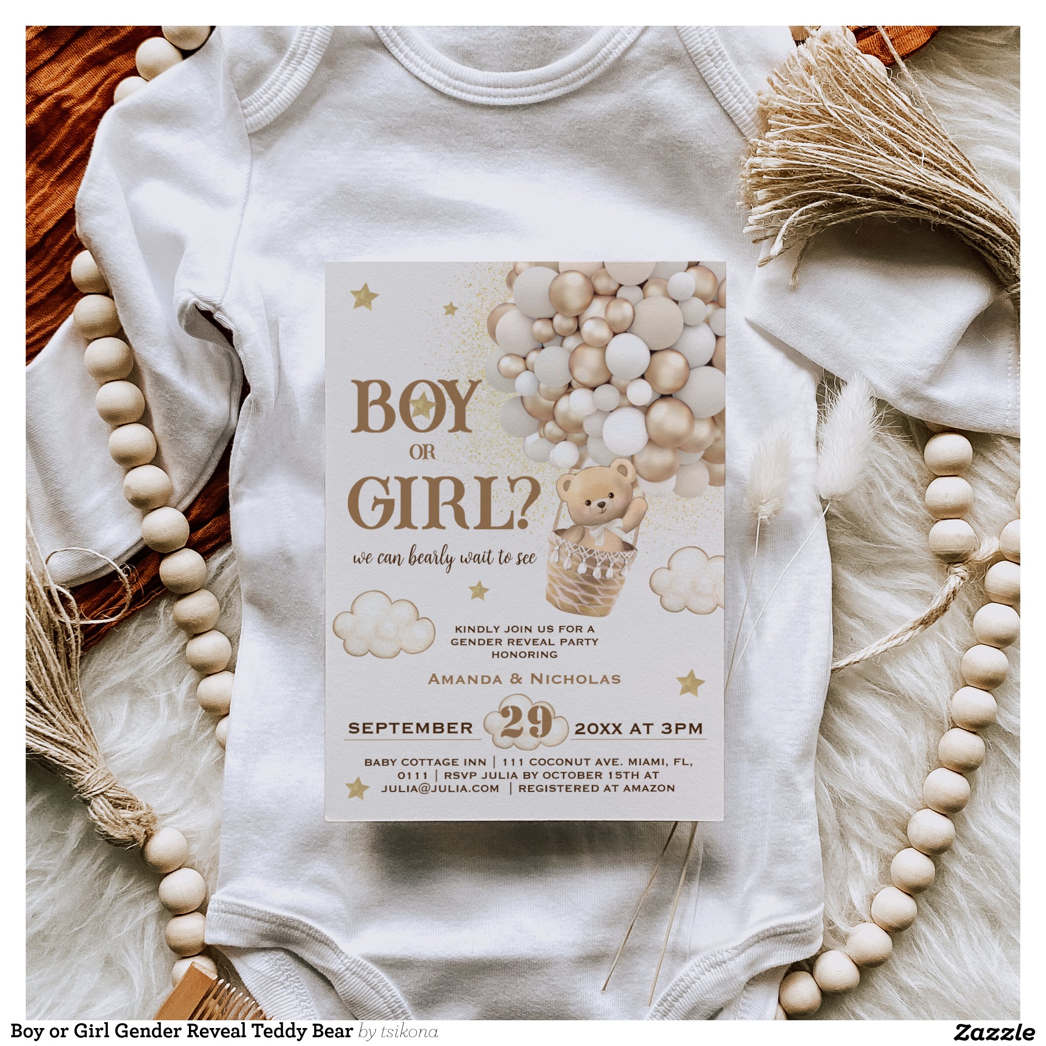 Boy or Girl Gender Reveal Teddy Bear Invitation