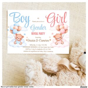 Boy or girl teddy bear gender reveal invite