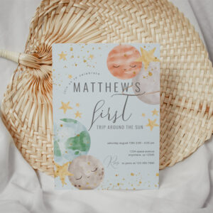 Boy Outer Space First Birthday Invitation