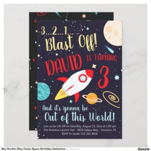 Boy Rocket Ship Outer Space Birthday Invitation