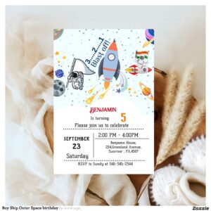 Boy Ship Outer Space birthday Invitation