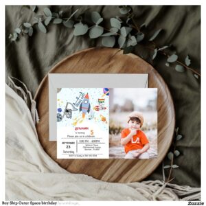 Boy Ship Outer Space birthday Invitation