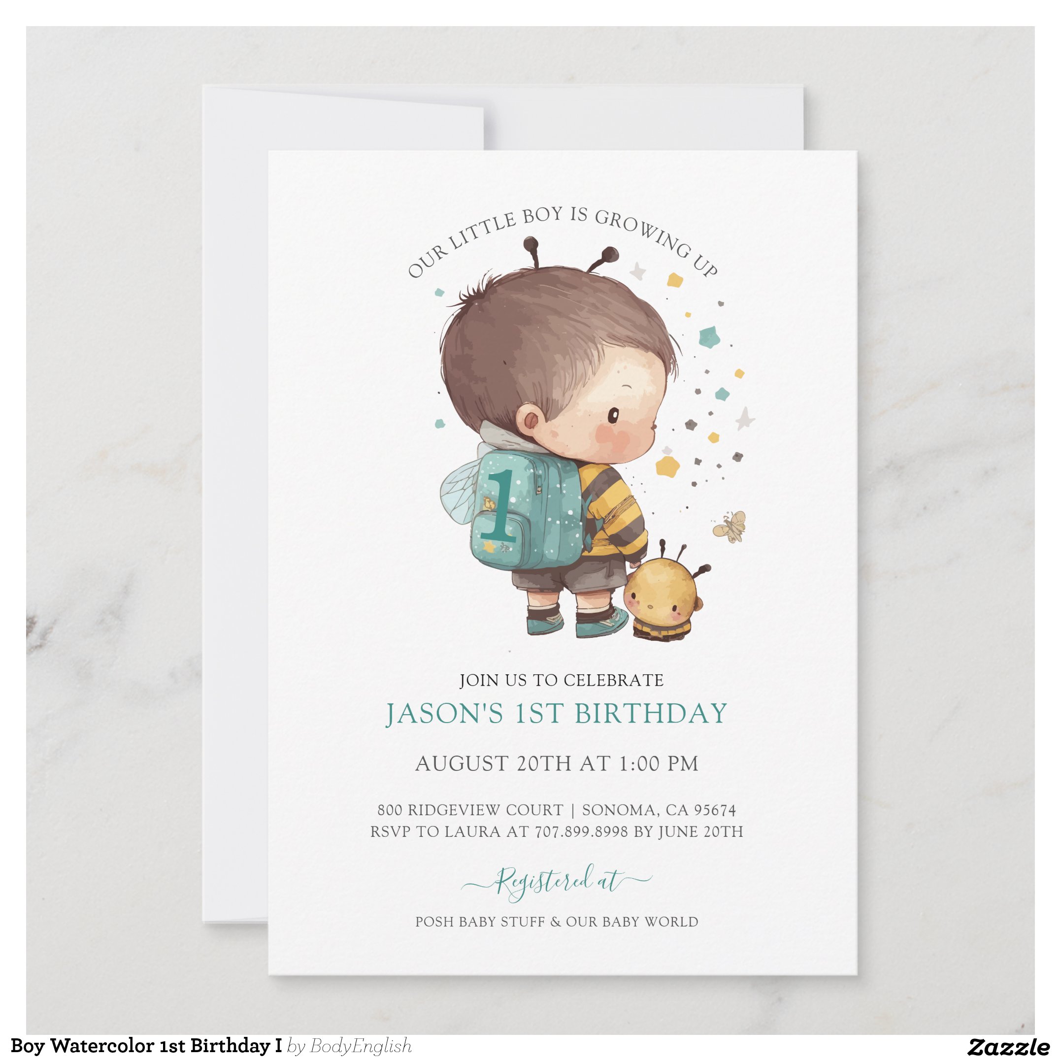 Boy Watercolor 1st Birthday I Invitation