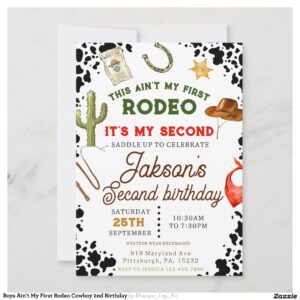 Boys Ain't My First Rodeo Cowboy 2nd Birthday Invitation