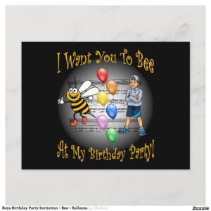 Boys Birthday Party Invitation ~ Bee ~ Balloons