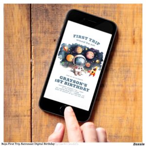 Boys First Trip Astronaut Digital Birthday Invitation