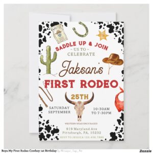 Boys My First Rodeo Cowboy 1st Birthday Invitation