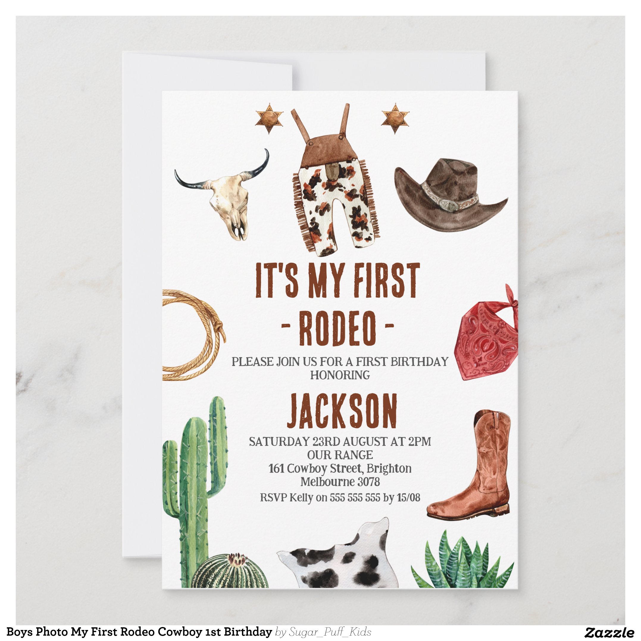 Boys Photo My First Rodeo Cowboy 1st Birthday Invitation
