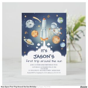 Boys Space First Trip Around the Sun Birthday Invitation