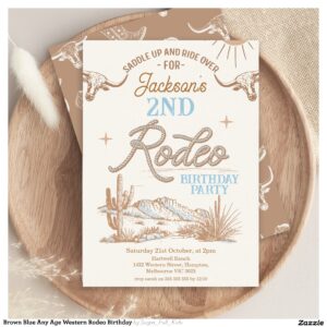 Brown Blue Any Age Western Rodeo Birthday Invitation