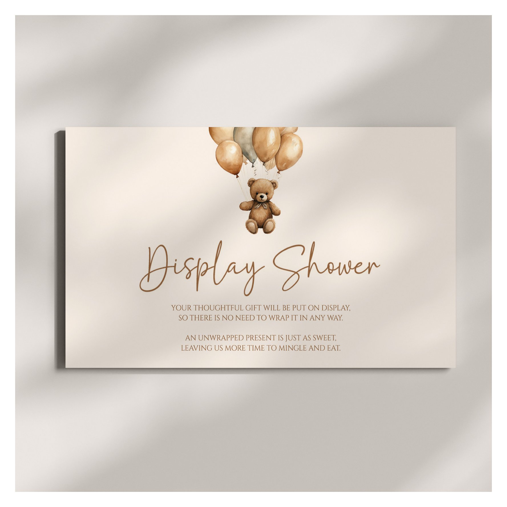 Brown Boho Teddy Bear Baby Shower Display Shower Enclosure Card