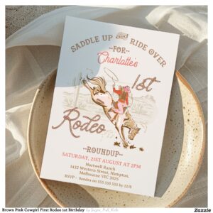 Brown Pink Cowgirl First Rodeo 1st Birthday Invitation